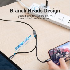 Кабель 2 в 1 USB-Type-C Vention Nylon 2.4А 480Mbps nickel-plated 0.5m Grey (CQOHD)