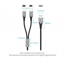 Кабель 2 в 1 USB-Type-C Vention Nylon 2.4А 480Mbps nickel-plated 0.5m Grey (CQOHD)