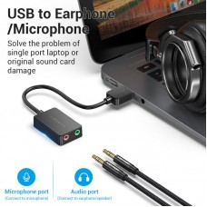 Звуковая карта USB Vention Audio Earphone Microphone Black (CDYB0)