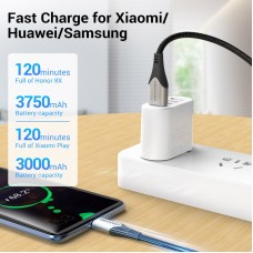 Кабель USB-MicroUSB Vention TPE Nylon 3A 480Mbps nickel-plated 0.25m Grey (COAHC)