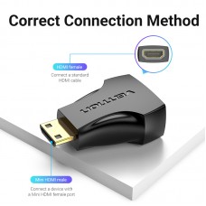Адаптер HDMI-miniHDMI Vention 4K 30Hz 3D Visual Effects Upgraded gold-plated Black (AISB0)