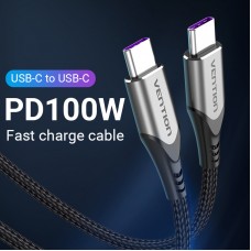 Кабель Type-C-Type-C Vention TPE Nylon PD 100W 5A 480Mbps nickel-plated 2m Grey (TAEHH)