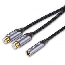 Удлинитель Audio 3.5мм-2RCA Vention F/2xF gold-plated 0.3m Black (BCOHY)