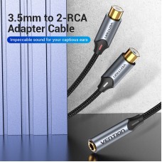 Удлинитель Audio 3.5мм-2RCA Vention F/2xF gold-plated 0.3m Black (BCOHY)