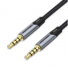 Кабель Audio Aux 3.5мм-3.5мм Vention TRRS M/M Round Nylon gold-plated 0.5m Grey (BAQHD)