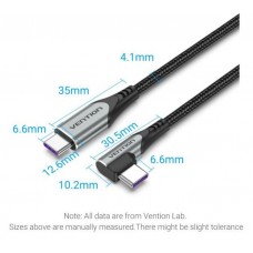 Кабель Type-C-Type-C Vention TPE Nylon 90° Degree PD 100W 5A 480Mbps nickel-plated 1.5m Grey (TAKHG)