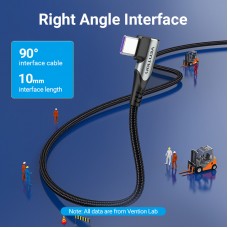 Кабель Type-C-Type-C Vention TPE Nylon 90° Degree PD 100W 5A 480Mbps nickel-plated 1.5m Grey (TAKHG)
