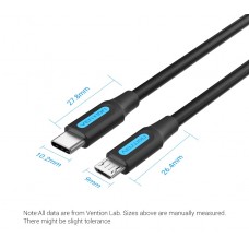 Кабель Type-C-MicroUSB Vention PVC 3A 480Mbps nickel-plated 2m Black (COVBH)