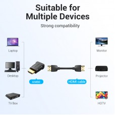 Адаптер HDMI-HDMI Vention F/M Straight 90 4K 60Hz gold-plated Black (AIMB0)