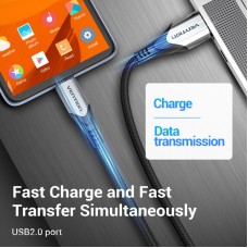 Кабель USB-MicroUSB Vention TPE Nylon 3A 480Mbps nickel-plated 1m Grey (COAHF)