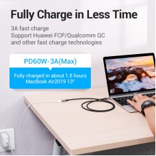 Удлинитель Type-C-Type-C 3.1 Vention Nylon M/F Thunderbolt 3 4K 60Hz PD 60W 5Gbps 3A 1m Grey (TABHF)