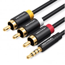 Кабель Audio 3.5мм-3RCA Vention F/F 24К gold-plated Aluminum Shell 2m Black (VAB-R07-B200)