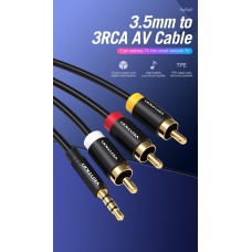 Кабель Audio 3.5мм-3RCA Vention F/F 24К gold-plated Aluminum Shell 2m Black (VAB-R07-B200)
