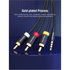 Кабель Audio 3.5мм-3RCA Vention F/F 24К gold-plated Aluminum Shell 2m Black (VAB-R07-B200)