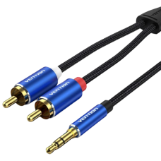 Кабель Vention 3.5мм-2RCA TPE Cotton Braided 1.5m gold-plated Blue (BCPLG)