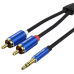 Кабель Vention 3.5мм-2RCA TPE Cotton Braided 1.5m gold-plated Blue (BCPLG)