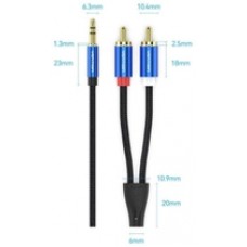 Кабель Vention 3.5мм-2RCA TPE Cotton Braided 1.5m gold-plated Blue (BCPLG)