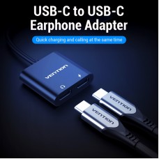 Адаптер 2 ni 1 Type-C-3.5мм Vention M/2xF PD 18W QC 3.0 3A nickel-plated 0.15m Black (CFMBA)