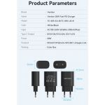 Сетевое зарядное устройство 1Type-C Vention PD 20W QC4.0 2.4A Black (TC-055-EU-B)