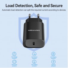 Сетевое зарядное устройство 1Type-C Vention PD 20W QC4.0 2.4A Black (TC-055-EU-B)