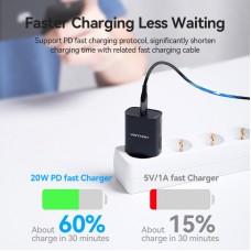 Сетевое зарядное устройство 1Type-C Vention PD 20W QC4.0 2.4A Black (TC-055-EU-B)
