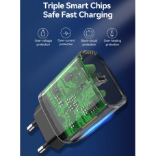 Сетевое зарядное устройство 1Type-C Vention PD 20W QC4.0 2.4A Black (TC-055-EU-B)