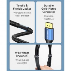 Кабель miniDisplayPort-DisplayPort 1.4 Vention 8K 60Hz 4K 144Hz 2K 165Hz 1080P 240Hz 2m Cotton Braided Aluminum Alloy Blue (HCFLH)