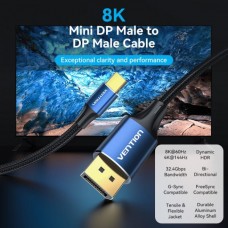 Кабель miniDisplayPort-DisplayPort 1.4 Vention 8K 60Hz 4K 144Hz 2K 165Hz 1080P 240Hz 2m Cotton Braided Aluminum Alloy Blue (HCFLH)