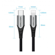 Кабель Type-C-Lightning Vention TPE Nylon Mfi C94 PD 18W 3A 480Mbps 1.5m Grey (TACHG)
