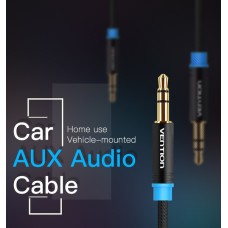 Кабель Audio Aux 3.5мм-3.5мм M/M Vention gold-plated 0.5m Black (P350AC050-B-M)