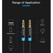 Кабель Audio Aux 3.5мм-3.5мм M/M Vention gold-plated 0.5m Black (P350AC050-B-M)