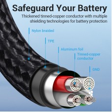 Кабель 2 в 1 USB-MicroUSB-Type-C Vention TPE Nylon 3А 480Mbps nickel-plated 1m Black (CQEHF)
