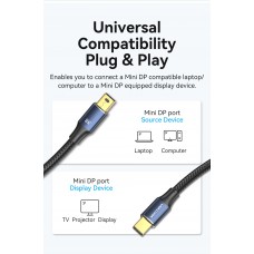 Кабель Vention MiniDisplayPort-MiniDisplayPort 8K 60Hz 4K 144Hz 2K 240Hz 32.4Gbps HDR 1.5m Blue (HCGLG)