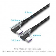 Кабель Type-C-Type-C Vention TPE Nylon Double 90° Degree PD 100W 5A 480Mbps nickel-plated 1.5m Grey (TANHG)