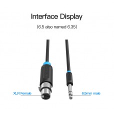 Кабель Audio 6.35мм-XLR Vention TRS PVC M/F nickel-plated 10m Black (BBEBL)