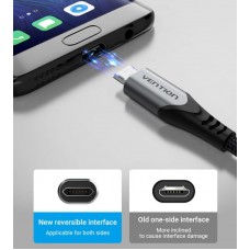 Кабель USB-MicroUSB Reversible Vention TPE Nylon 3A 480Mbps nickel-plated 0.5m Grey (COCHD)