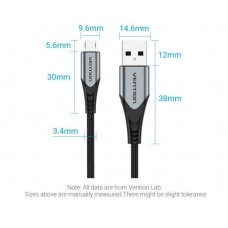 Кабель USB-MicroUSB Reversible Vention TPE Nylon 3A 480Mbps nickel-plated 0.5m Grey (COCHD)