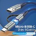 Кабель 2 в 1 USB-MicroUSB-Type-C Vention TPE Nylon 3А 480Mbps nickel-plated 0.5m Black (CQEHD)