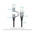 Кабель 2 в 1 USB-MicroUSB-Type-C Vention TPE Nylon 3А 480Mbps nickel-plated 0.5m Black (CQEHD)