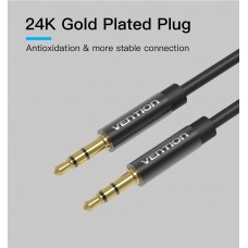 Кабель Audio Aux 3.5мм-3.5мм Vention M/M Fabric Braided gold-plated 1m Black (BAWBF)