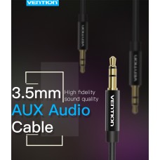Кабель Audio Aux 3.5мм-3.5мм Vention M/M Fabric Braided gold-plated 1m Black (BAWBF)