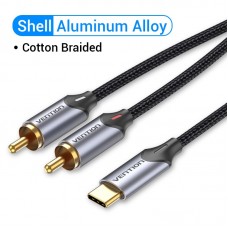 Кабель Audio Type-C-2RCA Vention M/2xM Cotton gold-plated 1m Black (BGUHF)