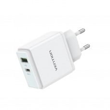 Сетевое зарядное устройство 1USB 1Type-C Vention PD 38W QC3.0 3.4A White (QC67-EU-W)