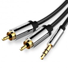 Кабель Audio 3.5мм-2RCA Vention PVC gold-plated 1m Black (BCFBF)