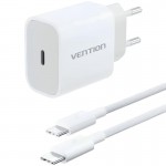 Сетевое зарядное устройство Vention 1Type-C 20W 3A + USB-C cable М-М White Сетевое зарядное устройство Vention 1Type-C 20W 3A + USB-C cable М-М White
