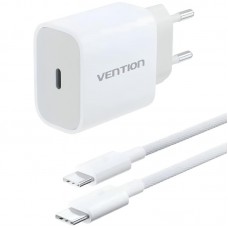 Сетевое зарядное устройство Vention 1Type-C 20W 3A + USB-C cable М-М White