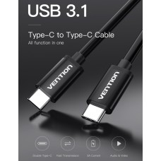 Кабель Type-C-Type-C 3.1 Vention PVC Shell Thunderbolt 3 4K 60Hz PD 60W 3A 5Gbps nickel-plated 1.5m Black (CAUBG)