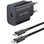 Сетевое зарядное устройство Vention 1Type-C 20W 3A + USB-C cable М-М Black Сетевое зарядное устройство Vention 1Type-C 20W 3A + USB-C cable М-М Black