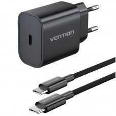 Сетевое зарядное устройство Vention 1Type-C 20W 3A + USB-C cable М-М Black