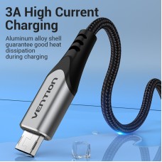 Кабель USB-MicroUSB Reversible Vention TPE Nylon 3A 480Mbps nickel-plated 0.25m Grey (COCHC)